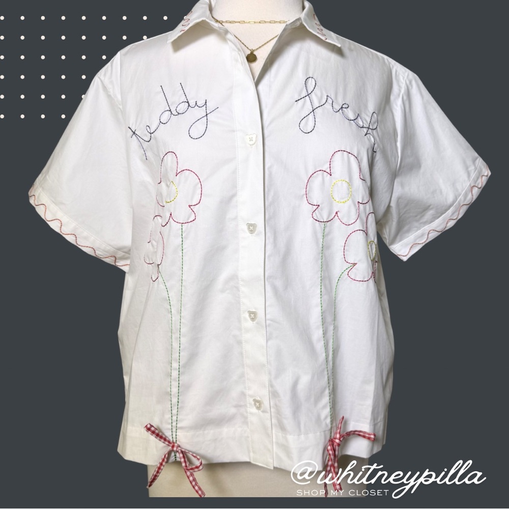Teddy Fresh Bunch Of Flowers Embroidered Short Sleeve Button-Down Shirt